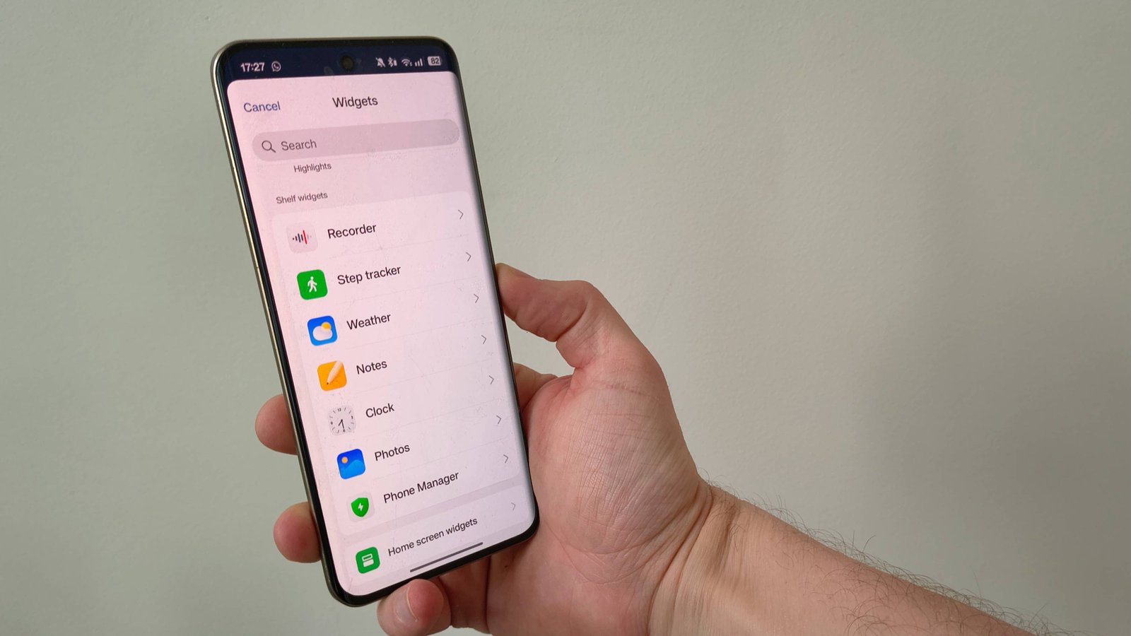 A list of Android widgets on a Realme phone