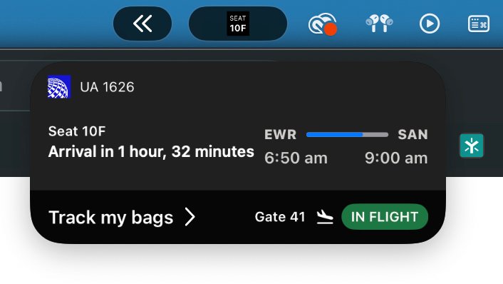 United Airlines Live Activity macOS Tahoe 26